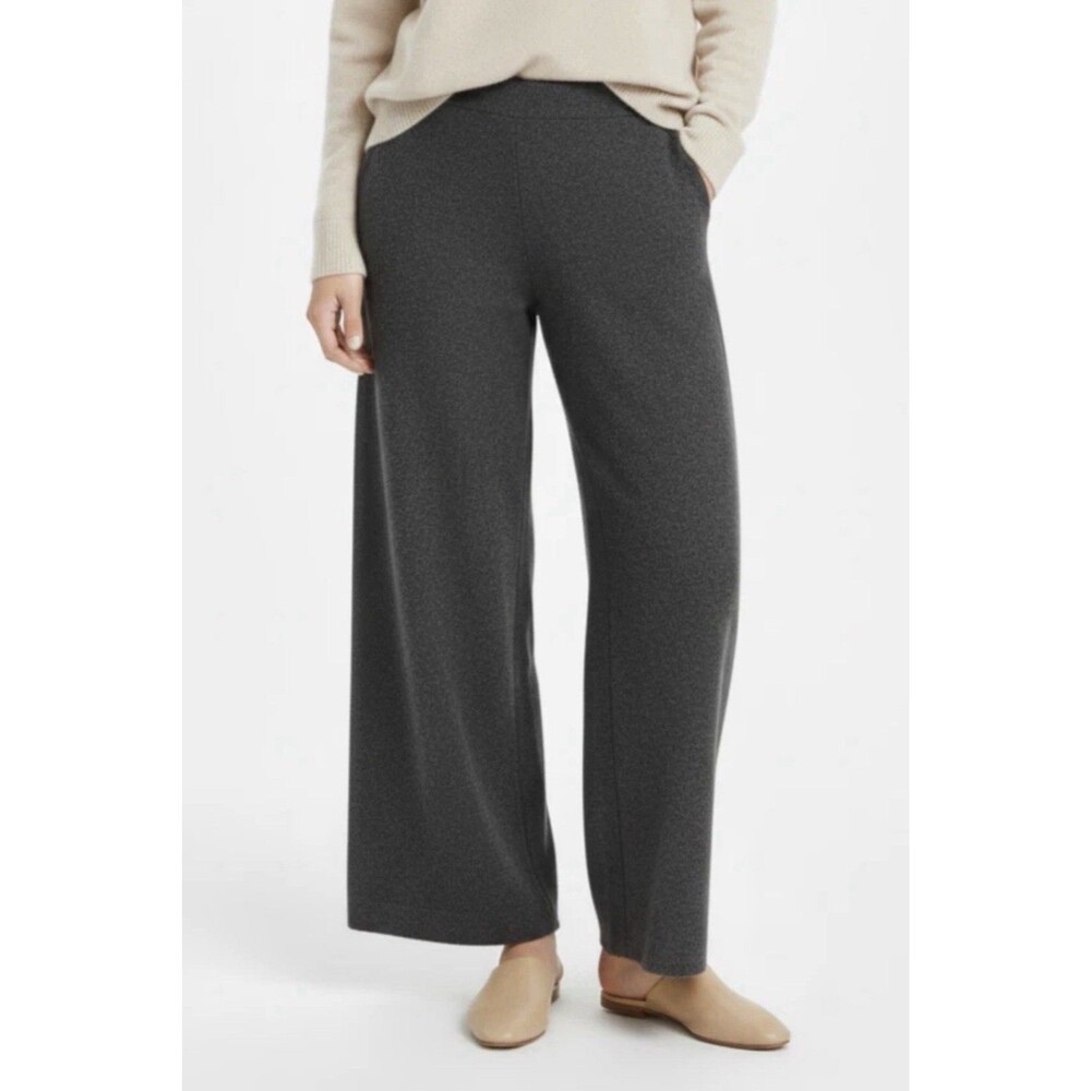 Eileen Fisher Felted Wool Jersey Wide-Leg Pants Charcoal Grey Pull On Capsule S